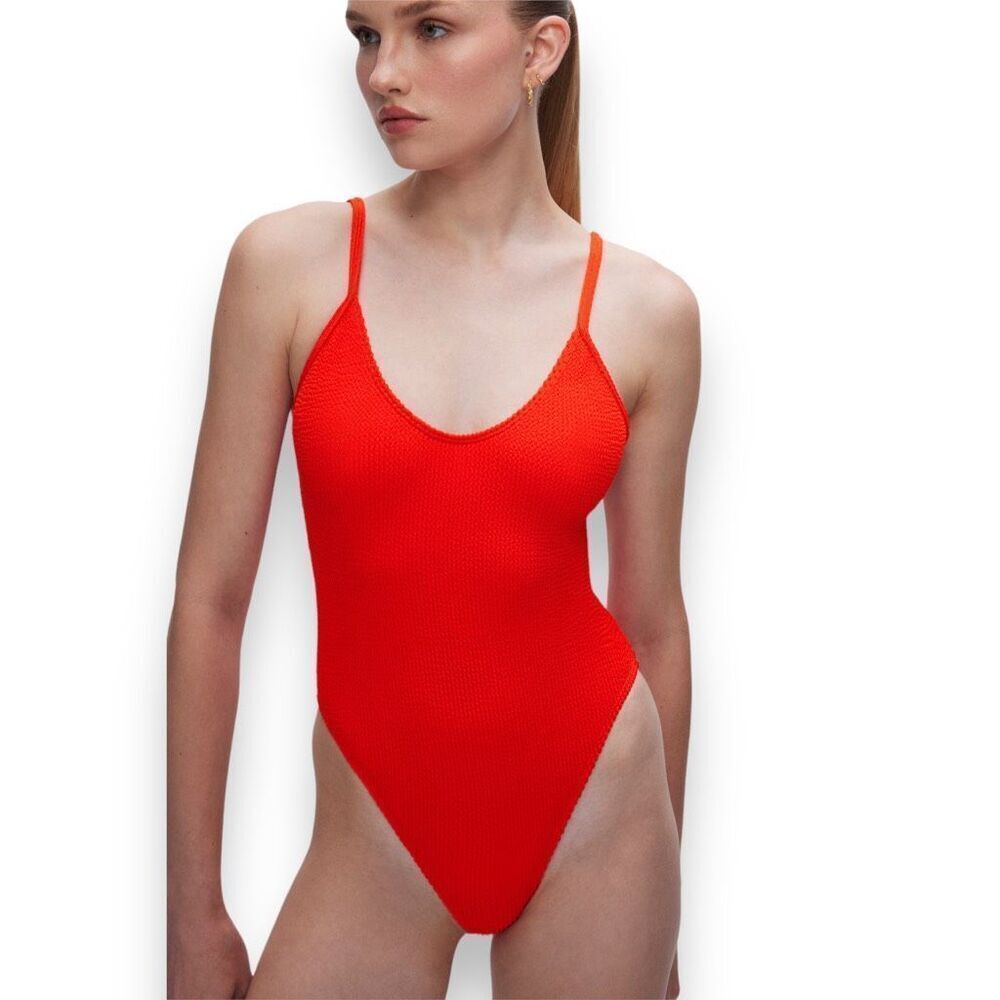 Good American Always Fits One Piece Bikini Women’s Size 5/6 Bright Poppy